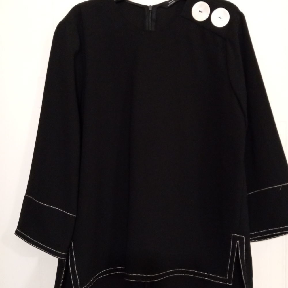 Zara Black Blouse with White Details